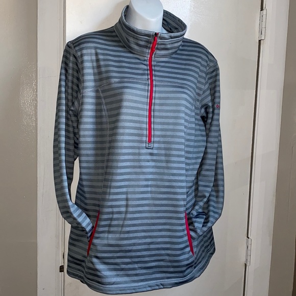 Columbia Sweaters - COLUMBIA Grey Stripe Mountain Run Pullover Sweater
